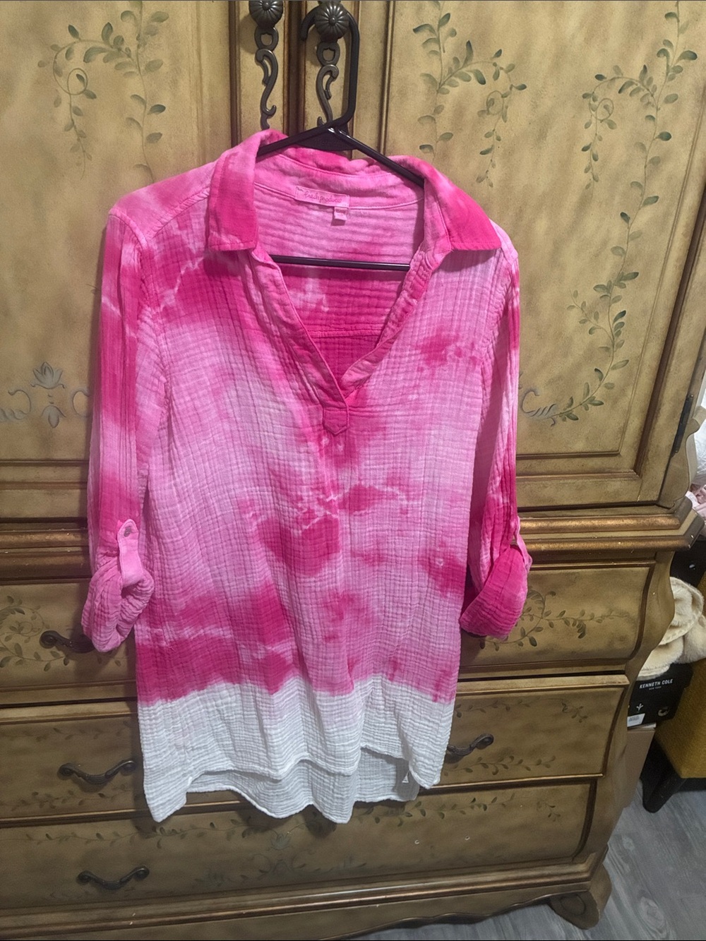 fresh produce Pink and White Tie-Dye V-Neck Tunic